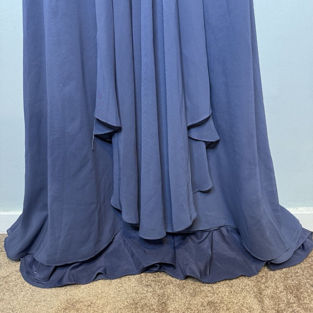 JJ’s house Mother Of The Bride Dress Size US 4 Blue Stormy Long Lace Half Sleeve - Picture 4 of 9
